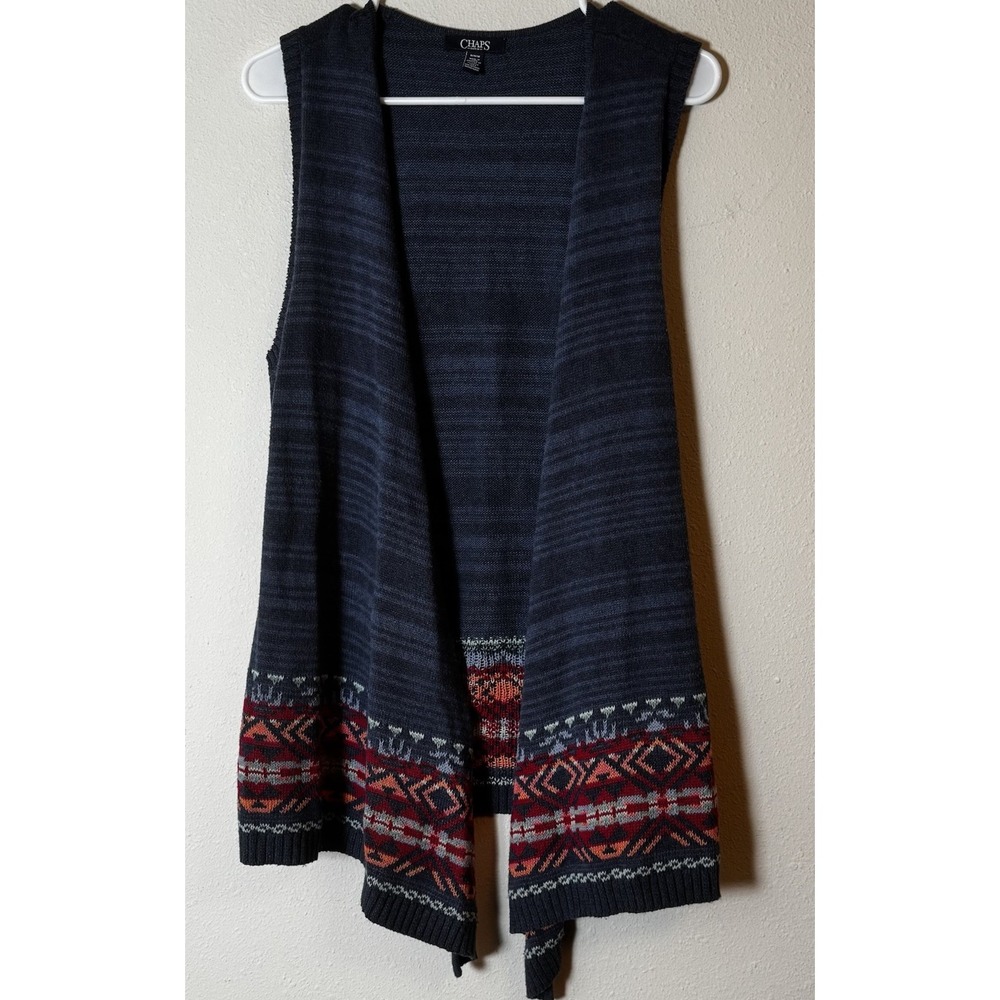 Chaps  Women's Medium Sleeveless Knit Vest Navy Blue Southwestern Pattern